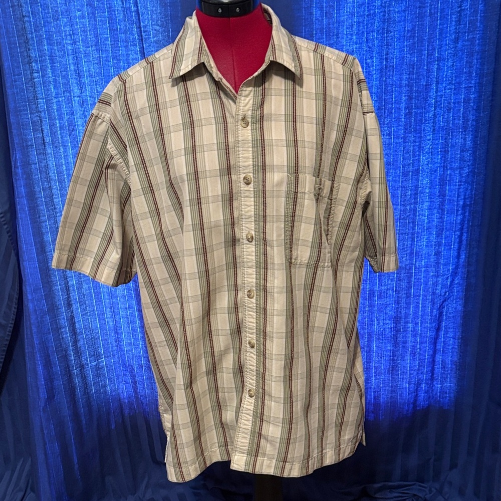 REI Beige and Brown Plaid Casual Shirt